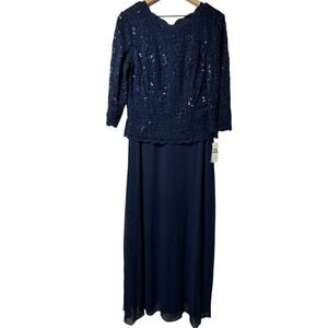 ALEX EVENINGS WOMEN SIZE 14 NAVY  WEDDING PARTY GUEST DRESS BRAND NEW WITH TAGS
